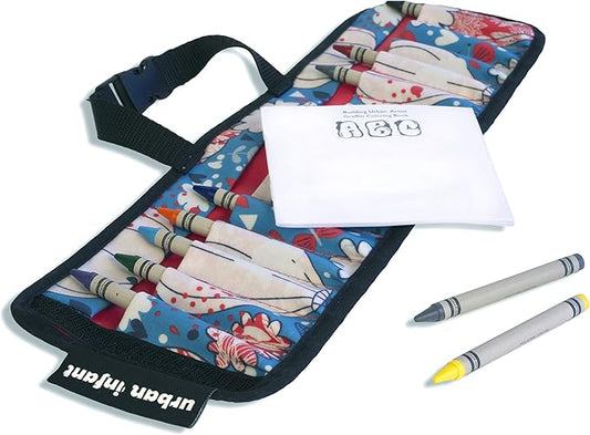 Urban Infant Kids Crayon Travel Case Carrier – Comes With Set of 10 Non-Toxic Crayons and Draw Booklet – Toddler Activity – Easy Wallet-Style Close and Clipping Handles - Balloons