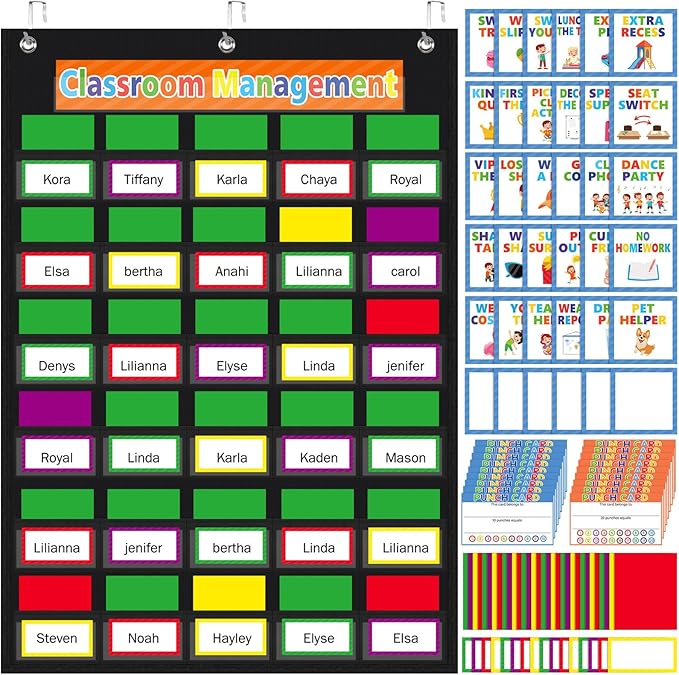 Pajean 253 Pcs Student Behavior Pocket Chart for Classroom Behavior Management Resources Track Reward Bulletin Board Customizable Class Jobs for Home Preschool Daycare Back to School Teacher Supplies