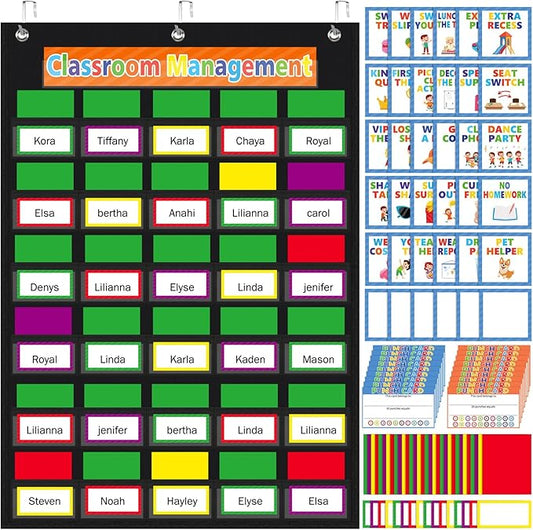 Pajean 253 Pcs Student Behavior Pocket Chart for Classroom Behavior Management Resources Track Reward Bulletin Board Customizable Class Jobs for Home Preschool Daycare Back to School Teacher Supplies