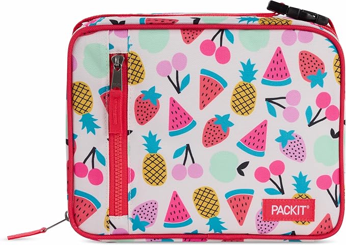PackIt Freezable Classic Lunch Box, Fruit Toss | Built-in ice packs, EcoFreeze+ Technology, Zip Closure, Zip front pocket, Side-release buckle handle, Collapsible, Reusable