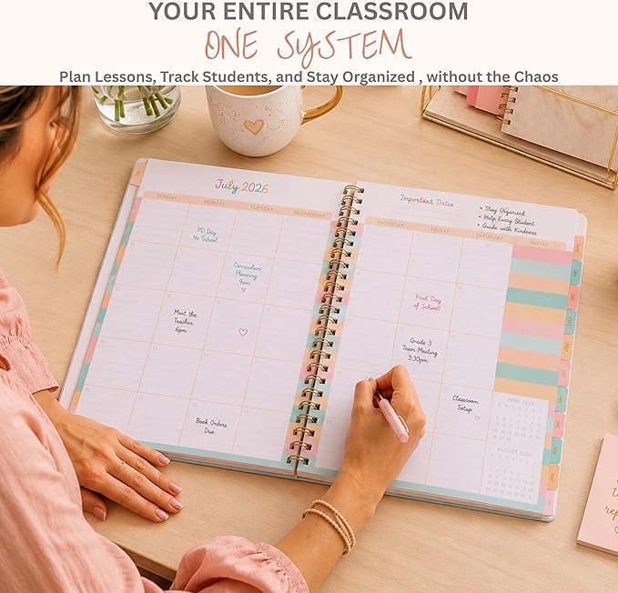 Teacher Planner 2026-2027, Horizontal Lesson Plan Book for Teachers | Pastel Striped, 8.5" x 11" | Weekly & Monthly Academic Year Lesson Planner, July 2026-June 2027 | Stickers & Bookmark
