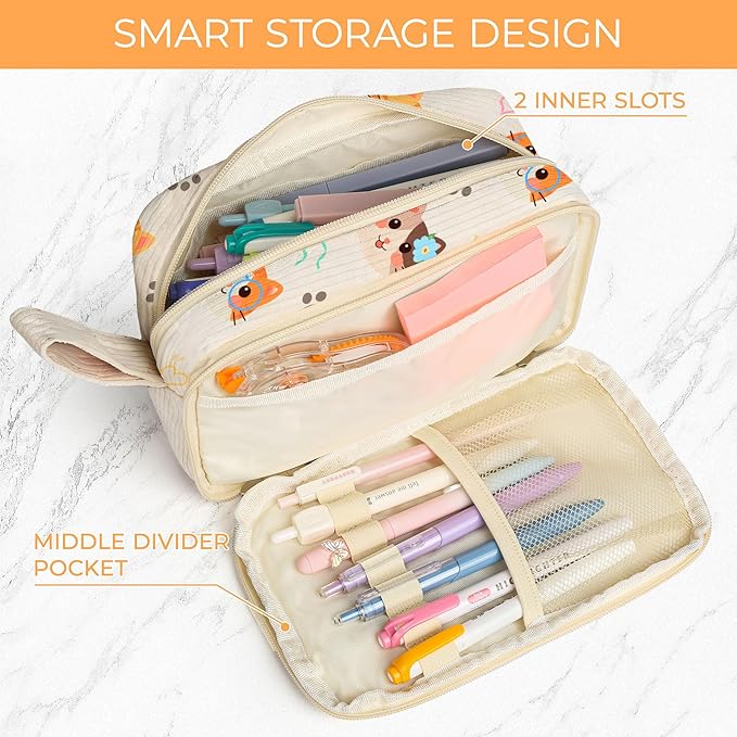 WOBAGMEN Cute Pencil Case,Large Corduroy Zippered Pencil Case Pouch, aesthetic Pencil Bag with Compartments, Pencil Pouch School Supplies (HY-corduroy pc-cat)