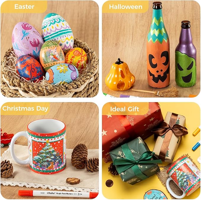 Ohuhu Acrylic Paint Markers Dual Tips: 72 Colors Brush & Dot Paint Pens High Opacity Acrylic Markers Waterproof Lightfast for Rock Painting 3D Prints Egg Wood Glass Ceramic DIY Crafts - Akaka
