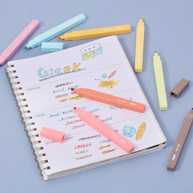 Mr. Pen- Aesthetic Highlighters No Bleed, 8 Pack, Assorted Colors | Chisel Tip, Cute Highlighters Assorted Colors for Journaling, Highlighting, Underlining, Fast Dry, Back to School Supplies