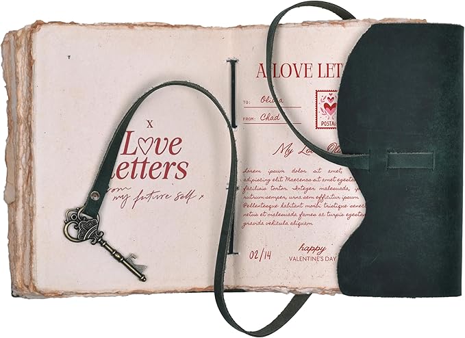 LEATHER VILLAGE Vintage Leather Journal – 200 Handmade Vintage Deckle Edge Paper – Leather bound Journal For Women Men – Vintage Key Closure - Book of Shadows - Turquoise - 13X8 inches