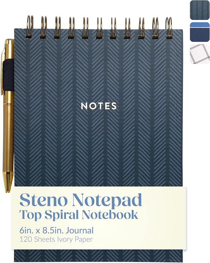 Eccolo Steno Notebook 120 Sheets Top Spiral Notebook with Gold Pen 6x8