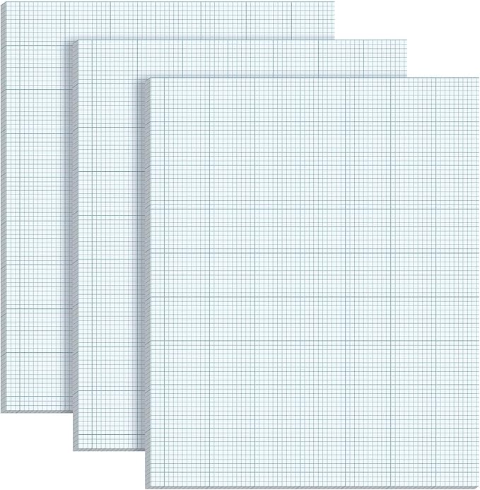 Ctosree 3 Pcs 8.5 x 11 Quadrille Pads 50 Sheets/Pack 10 * 10 Squares Per Graph Paper Pad Back to School Engineer Grid Paper Pad for School Supplies