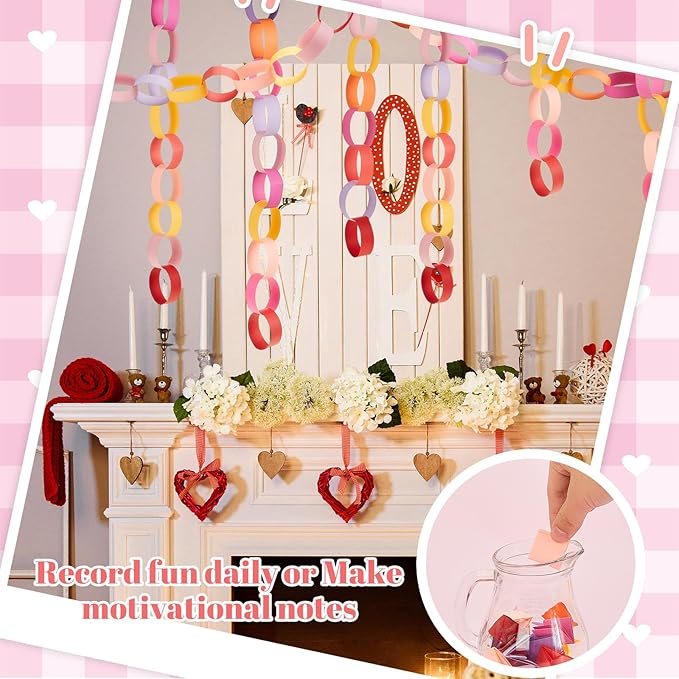 Lincia 1000 Sheet Paper Chain Garland Strips 1x8 Inch with Double Sided Tape, DIY Construction Paper Chains for Birthday Wedding Holiday Party Decorations, Crafts Supplies (Valentine)