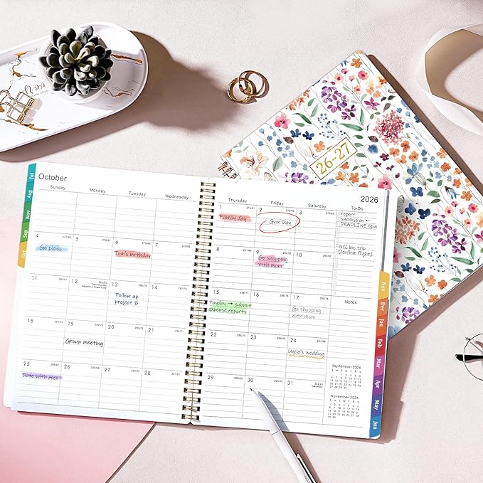 Planner 2026-2027 - Weekly & Monthly Planner, Jul 2026-Jun 2027, Academic Planner 26-27, 6.4"×8.5", Tabs, Thick Paper, Twin-Wire Binding, Back Pocket, Inspirational Quotes for Office Home School