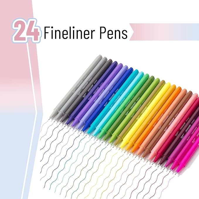 Mr. Pen- Colored Fineliner Pens, 24 Pack, 0.4mm, Ergonomic Triangular Barrels, Smooth Writing Pens for Journaling, Note-Taking, Coloring, Sketching, Planning & Art Projects