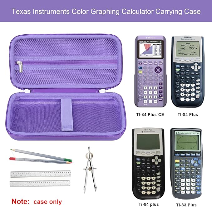 Elonbo Carrying Case for Texas Instruments TI-84 Evo Graphing Calculator, TI-84 Plus CE Evo Graphing Calculator Storage Protective Holder, Extra Mesh Pocket Fits Cable Charger, Purple