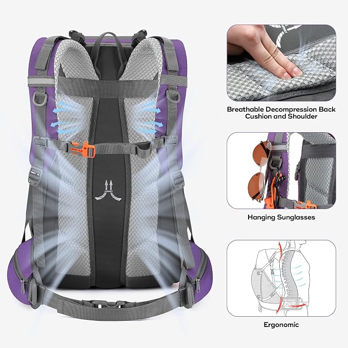 Maelstrom 40L Hiking Backpack, Lightweight Camping Daypack with Rain Cover | Water-Resistant Rip-Stop Nylon, Wet/Dry Separation, Multi-Pockets, Survival Whistle. Ideal For Men, Women, Travel, Trekking