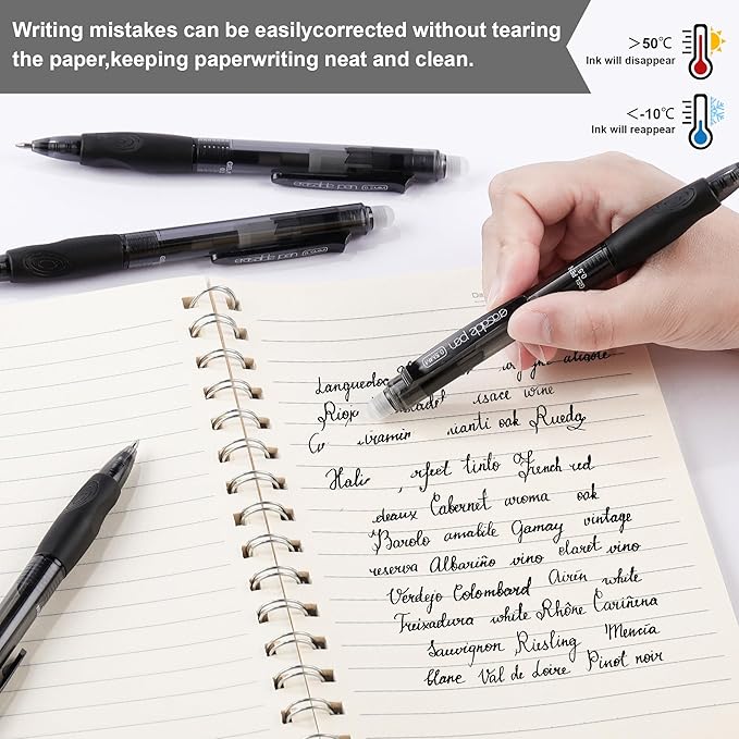 USUAL Retractable Erasable Gel Pens, 0.5mm Fine Point, 8 Black Ink Pens, Make Mistakes Disappear, Smooth Writing for Office & Back-to-School Supplies