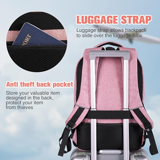 Paude Backpack for Women and Teen Girls, School/College Laptop Bookbag for City Trip, Pink