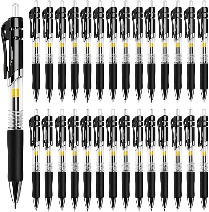 30 Pack Black Retractable Gel Pens, 0.7mm Fine Point Quick Dry Ink Pens, No Smudge No Bleed Through, Comfort Grip Smooth Writing Pens for School Office Home Supplies