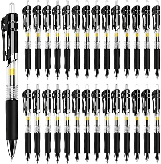 30 Pack Black Retractable Gel Pens, 0.7mm Fine Point Quick Dry Ink Pens, No Smudge No Bleed Through, Comfort Grip Smooth Writing Pens for School Office Home Supplies