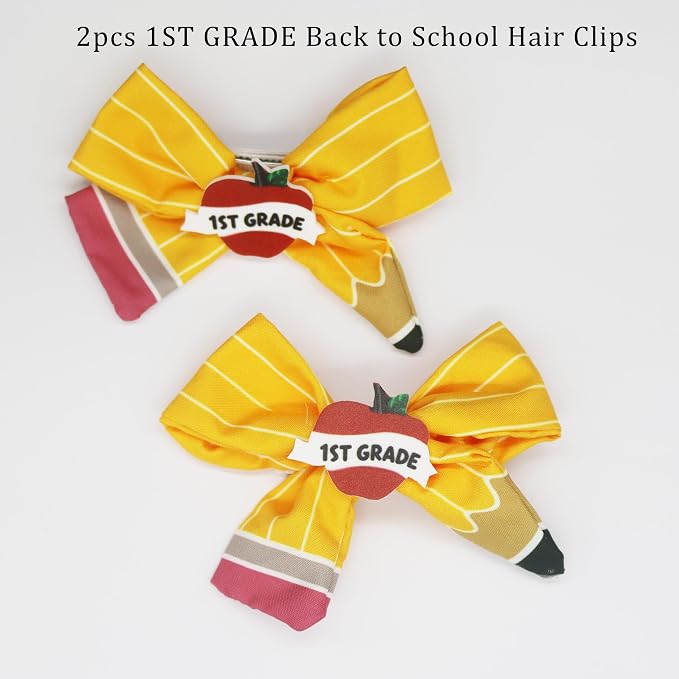 1ST Grade Back to School Supplies, 1ST Grade Back to School Hair Clips for Girls, Pencil Hair Clips Cute Yellow Hair Bows Hair Accessories for Girls First Grade First Day of School Gifts- 2Pcs