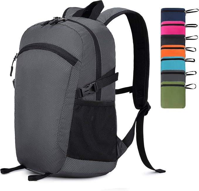 Lightweight Hiking Backpack 18L Packable Foldable Small Daypack Collapsible Travel Bag Water-Resistant for Women Men (Gray)