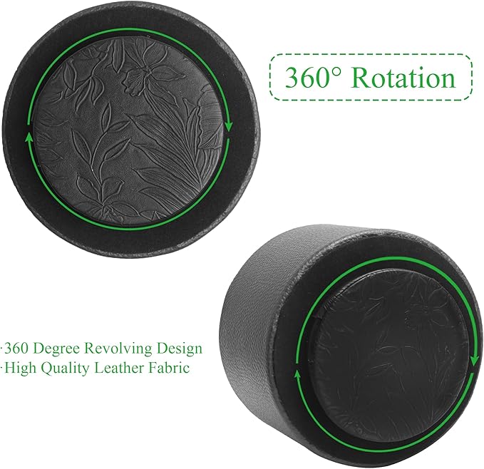 Round Leather Art Supply Organizer,Remote Control Holder,360 Degree Spinning,Multi-Functional Pencil Holder,4 Compartments Desktop Stationary Organizer(1-Lichee Black)