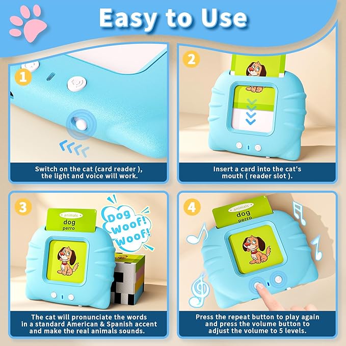 Aullsaty Toddler Toys Bilingual English and Spanish Talking Flash Cards for 1 2 3 4 5 6 Year Old Boys and Girls, Autism Sensory Toys for Autistic Children, Learning Educational Speech 250 Sight Words