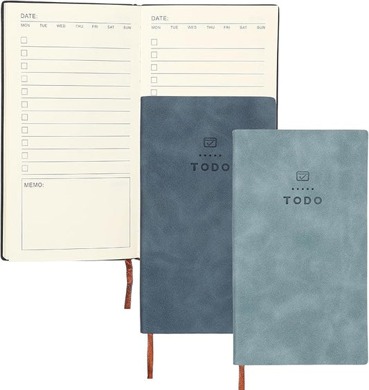 PATIKIL 2Pcs Planner Notebook, A6 100 Sheets Undated to Do List Daily Weekly Monthly Goals Tracker Pocket Notebook for Office Study Time Management Fitness Weeding, Sky Blue/Dark Blue
