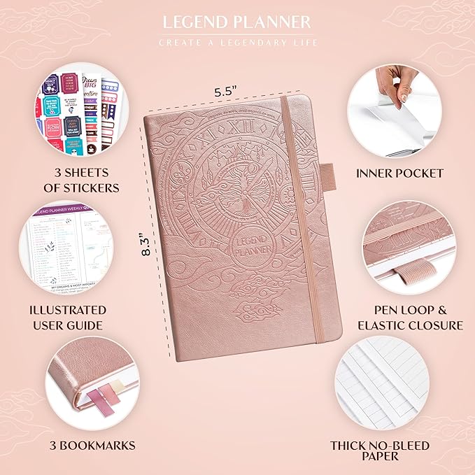 Legend Planner – Undated Weekly & Monthly Life Planner to Hit Your Goals & Live Happier, Organizer Notebook & Productivity Journal, A5 (Rose Gold)