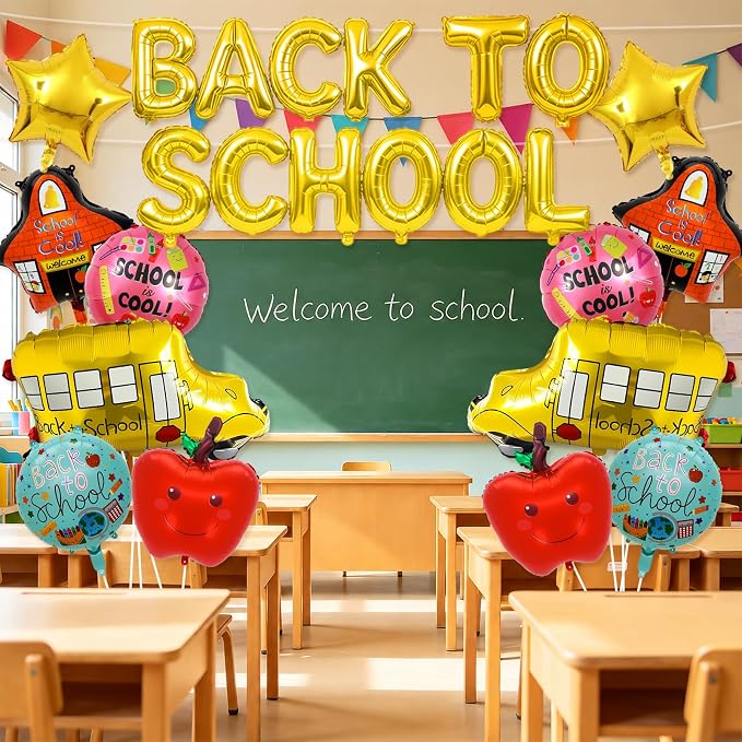 Back to School Balloons,Back to School Decorations,Letter Balloons Banner | 24PCS Back to School Balloon with School Bus,School,Apple,Round, Star Balloons for Classroom,Kindergarten,First Day of School