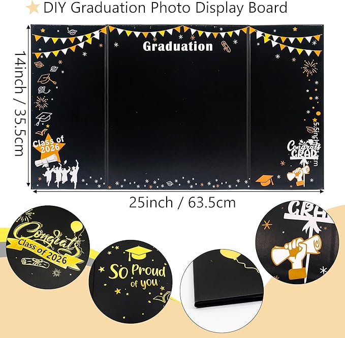 GMFrames Graduation Trifold Poster Board Picture Display Boards 2026 Grad Party Decorations Multiple Photo Table Display for Senior High School, College and University