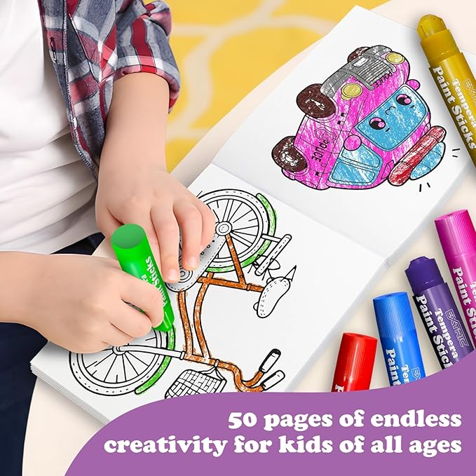 EXTRIC Tempera Paint Sticks for Kids – 24 Twist Crayons in  Vibrant Colors 12 Classic, 6 Metallic, 6 Neon | Mess Free, Quick Dry, Washable Solid Paint  kids + Bonus 50 Page Coloring Book