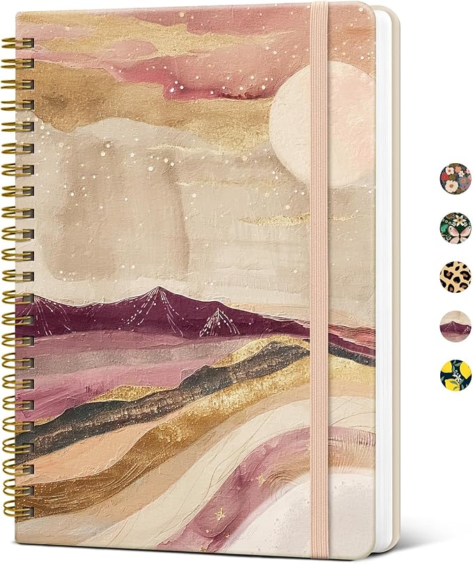 Taja Lined Spiral Journal Notebook for Women, A5 Cute College Ruled Hardcover Notebook for Work & Note Taking, Pretty Journal for Writing, 140 Pages, Landscape