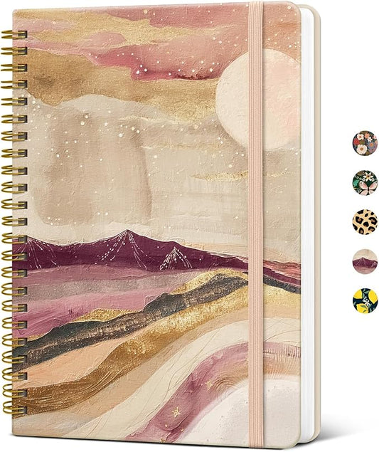 Taja Lined Spiral Journal Notebook for Women, A5 Cute College Ruled Hardcover Notebook for Work & Note Taking, Pretty Journal for Writing, 140 Pages, Landscape