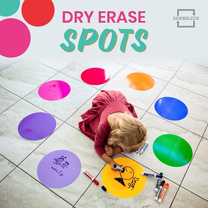 SCRIBBLEDO 8 Pack Dry Erase Dots 11 inch Colorful Dry Erase Circles for Tables Whiteboard Wall Removable Vinyl for School Classroom Teachers Students