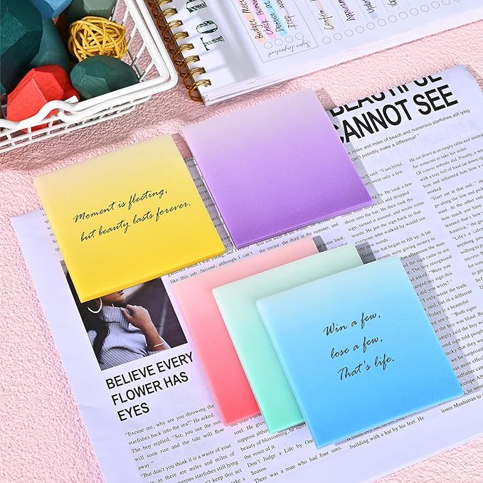 BAYTORY Glitter Transparent Sticky Notes, 3 x 3 Clear Memo Pads, Waterproof Self-Stick Note, See Through Aesthetic Self-Adhesive Note for Bible Accessories (Gradient Color 250 Sheets)
