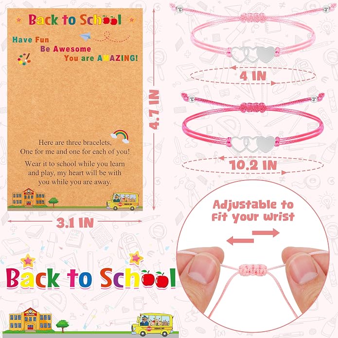 EOBOH Back to School Supplies, Back to School Bracelet Mommy and Me, Prek Matching Wish Bracelets Set, Adjustable Bracelet for Boys Girls Gifts Stuff Bulk