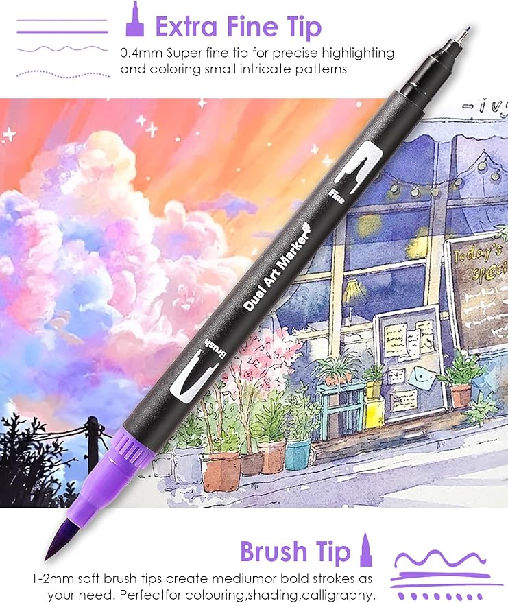 TOSHARE Art Markers Pens Dual Tip Coloring Markers Set with Brush & Fine Nib for Adult Coloring Book Brush Pens Professional Calligraphy & Drawing Art Supplies Kit for Adults (36 Colors)
