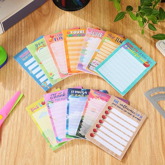 Pajean 12 Pcs End of Year Teacher Gifts Teacher Appreciation Notepad Gift Sets Lined Notepads to Do List Memo Notepads for Graduation Present Colored Cute Sticky Paper Notes Supplies(Elegant Style)