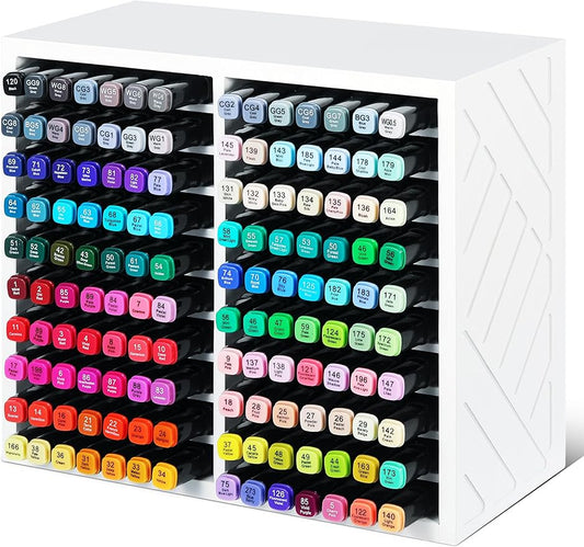 Bamboo Marker Organizer for Desk, Marker Storage Organizer for 140 Markers，Pens, Pencils and Art Brushes，Wooden marker holder for Home, Classroom and Office Decor, White