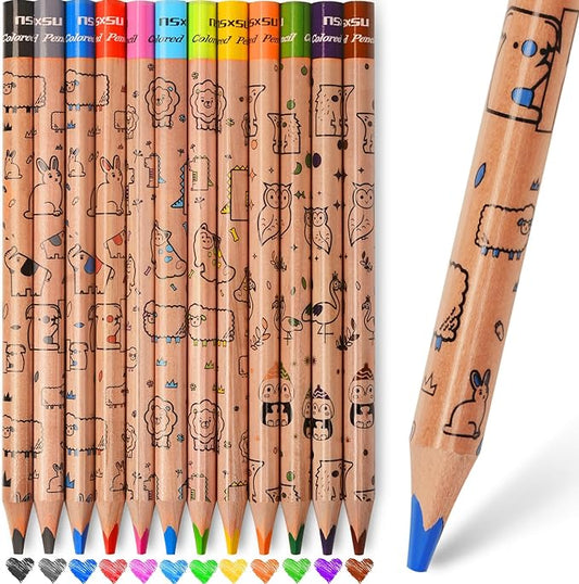 nsxsu 12 Jumbo Colored Pencils for Kids, Triangle Thick Coloring Pencils, Fat Color Pencil Set for 3-12 Preschool Toddlers Art Supplies, Easy Grip Birthday Party Favor Drawing Supplies