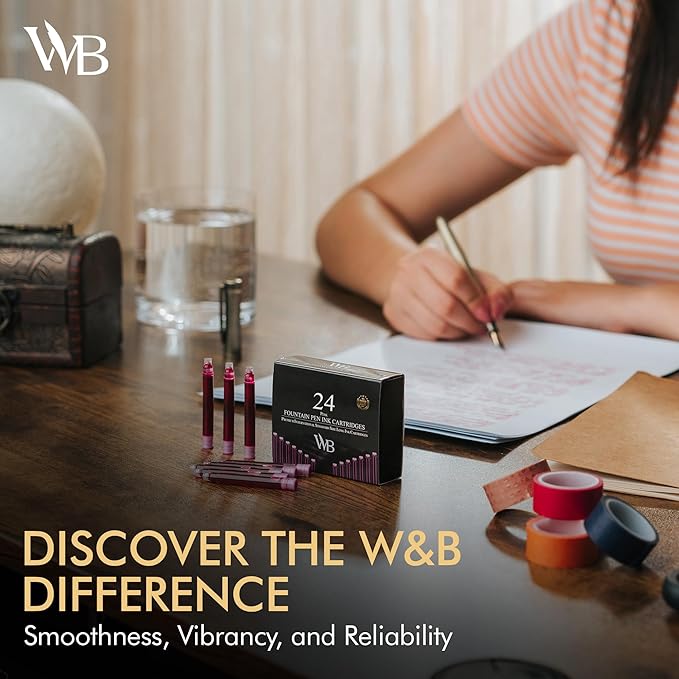 Wordsworth & Black 24 Pack Fountain Pen Ink Refills - Set of 24 Pink Ink Cartridges - International Standard Size - Length APPR 2.3" - Base Diameter APPR 0.24" - Disposable and Generic