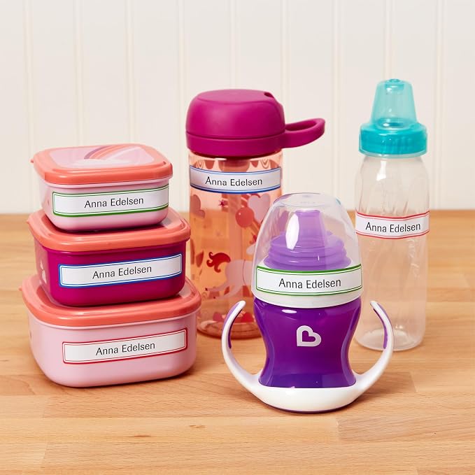 Avery Durable Labels for Kids' Gear, 5/8" x 3-1/2", Assorted Border Colors, Water-Resistant Labels, 35 Total (41440)