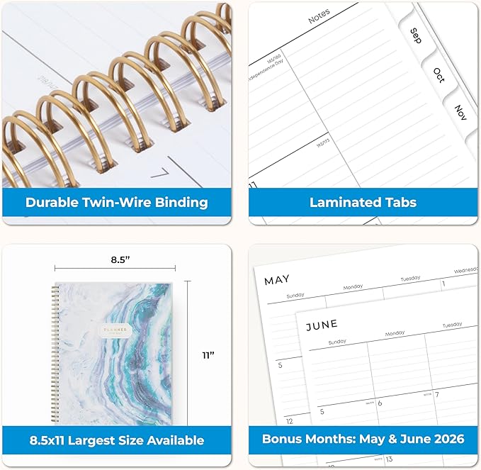 Blue Sky 2026-2027 Weekly and Monthly Academic Year Planner Calendar, July 2026 - June 2027, 8.5" x 11", Flexible Cover, Wirebound, Laminated Tabs, Storage Pocket, Gemma