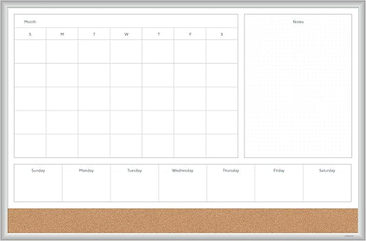 U Brands Magnetic Dry Erase 4-in-1 Calendar White Board, 36" x 48", Silver Aluminum Frame