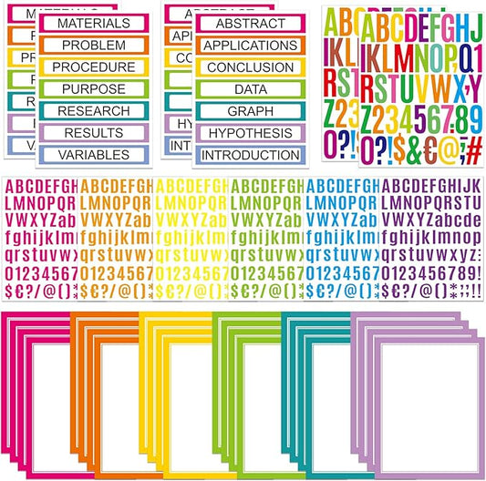PerKoop 36 Sheets Science Fair Board Poster Boards Supplies 24 Self Adhesive Presentation Subtitles 4 Science Fair Project Titles 8 Personalized Letter Sticker for Classroom(Neon Color)