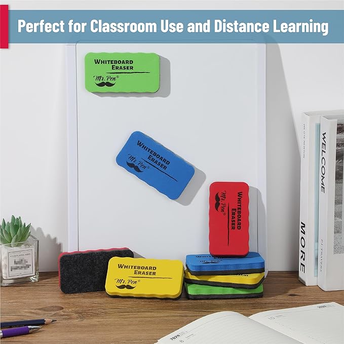 Mr. Pen- Magnetic Dry Erase Erasers, 4"x2.25", 8 Pack, Colorful Magnetic Whiteboard Erasers for White Board, Classroom, Home, Office, Back to School Supplies