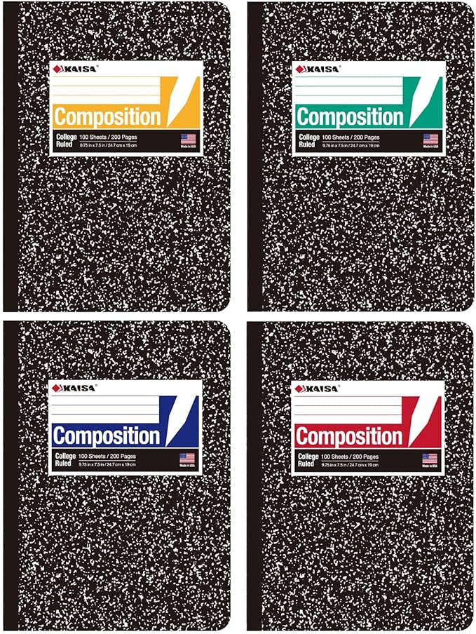 KAISA Composition Notebooks With Lined Paper, College Ruled 9-3/4" x 7-1/2" Comp Books Writing Journals Notebook, 4pads, C10001C