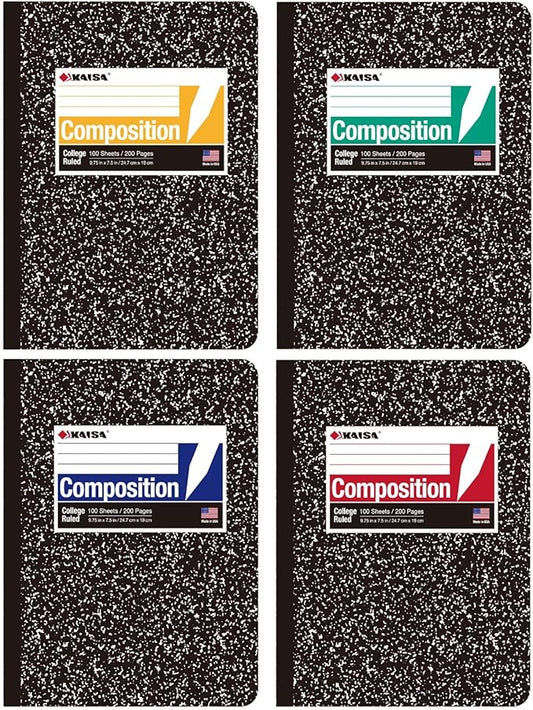 KAISA Composition Notebooks With Lined Paper, College Ruled 9-3/4" x 7-1/2" Comp Books Writing Journals Notebook, 4pads, C10001C
