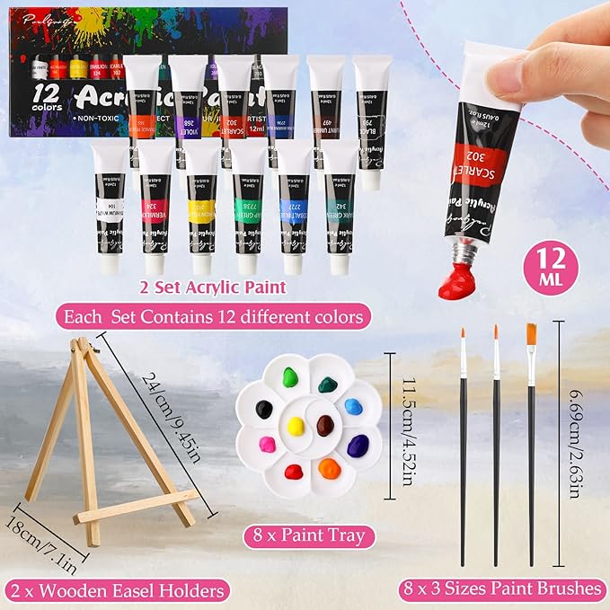 Cholemy 36 Pcs Paint and Sip Kit for Adults 8''x10'' Pre Drawn Canvas for Painting DIY Afro Acrylic Painting Kit Wood Easel Brushes Date Night Bulk for Father's Day Party Gifts(Sunset Style)