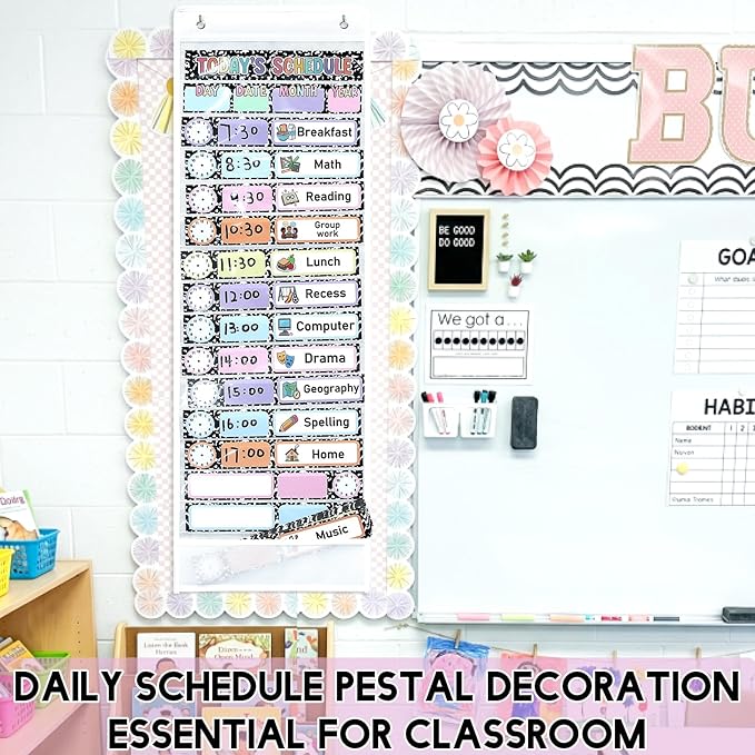 Gueevin Daily Schedule Pocket Chart for Classroom, 15+1 Pockets with 32 Pcs Double-Sided Reusable Cards Daily Schedule Pocket Chart Decor for Classroom School Home Activity Office Supplies (Notebook)