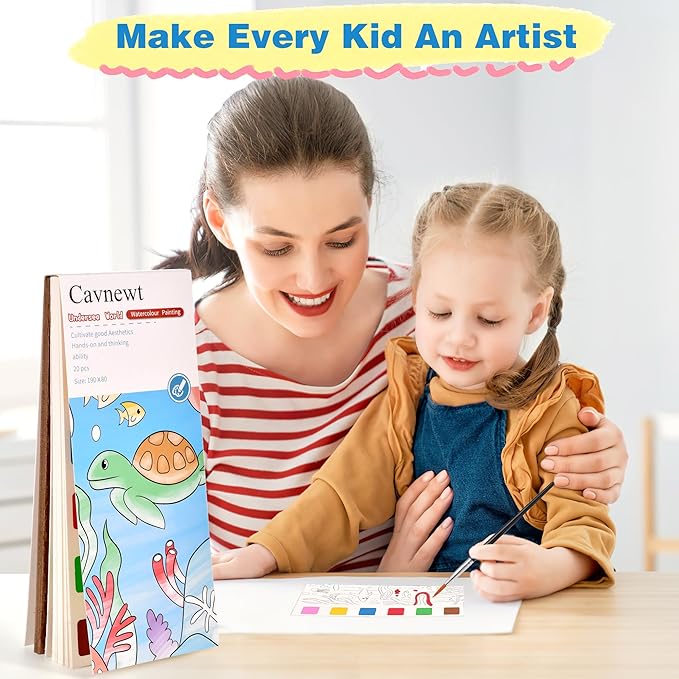 Cavnewt Watercolor Coloring Books for Kids Ages 4-8, Pocket Watercolor Painting Book Sets, Mess Free Paint with Water Books for Toddlers, Travel Activities Arts Party Birthday Gifts for Girls Boys