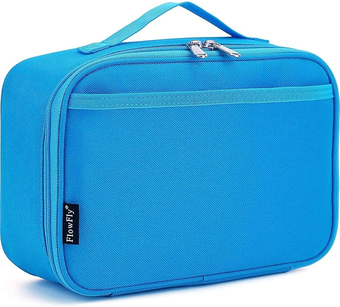 FlowFly Kids Lunch box Insulated Soft Bag Mini Cooler Back to School Thermal Meal Tote Kit for Girls, Boys, Blue